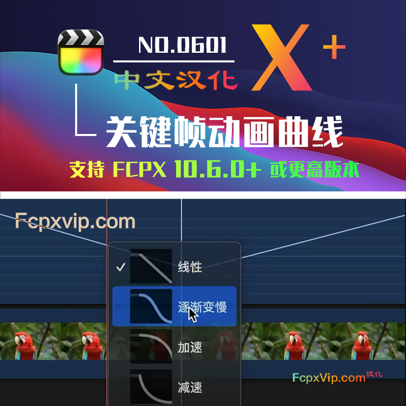 Final Cut Pro中文FCPX插件：关键帧动画曲线控制动画速度效果位移缩放旋转裁剪羽化 Alex4D HQ0601
