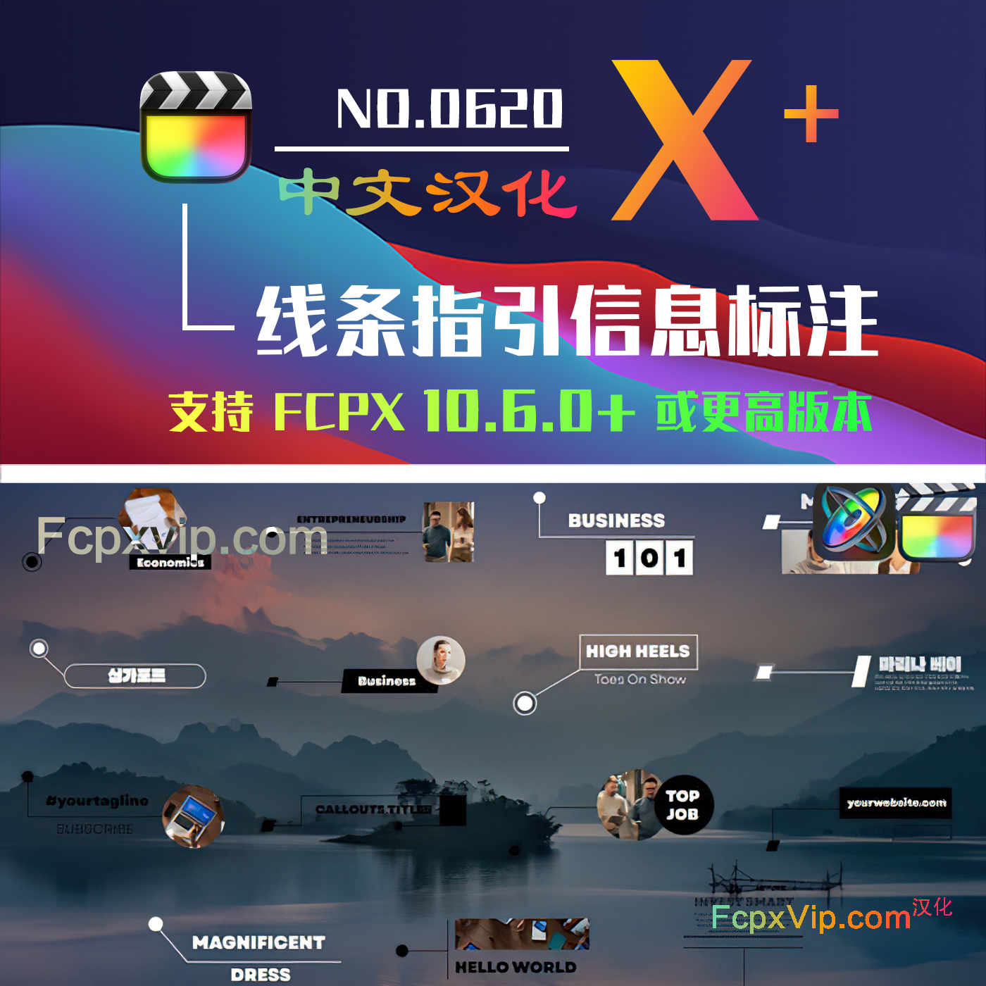 Final Cut Pro中文FCPX插件：现代线条指引人物图像信息介绍标准标题 Callout Titles HQ0620