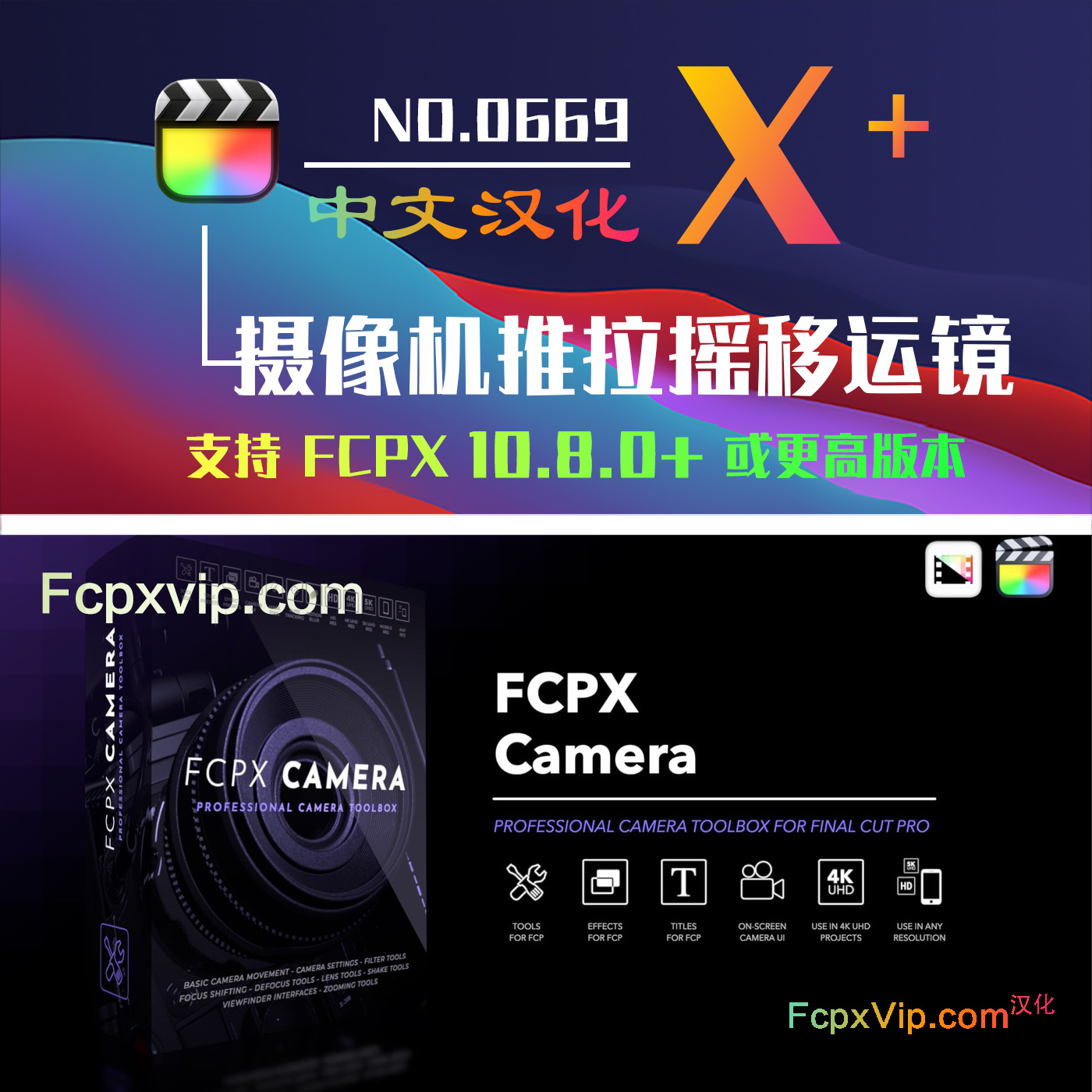 FCPX插件Pixel Film Studios Camera 3D摄像机推拉摇移运镜特效 HQ0669